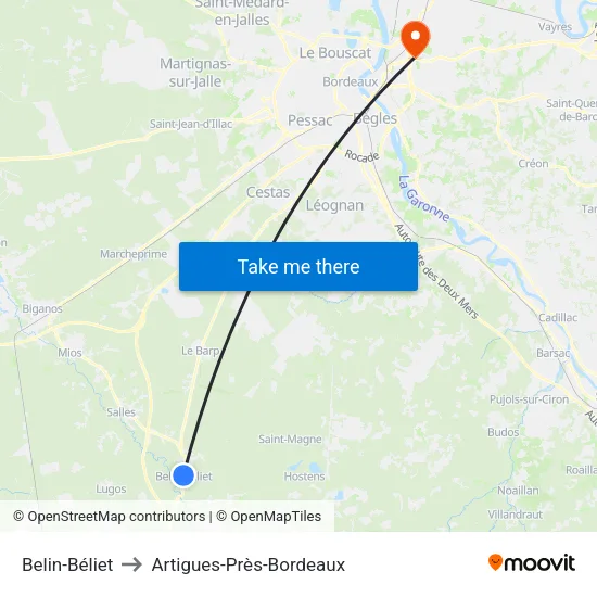 Belin-Béliet to Artigues-Près-Bordeaux map