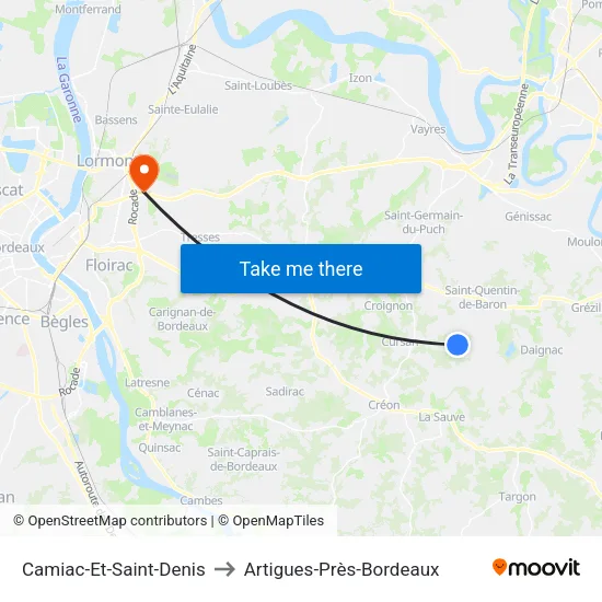 Camiac-Et-Saint-Denis to Artigues-Près-Bordeaux map