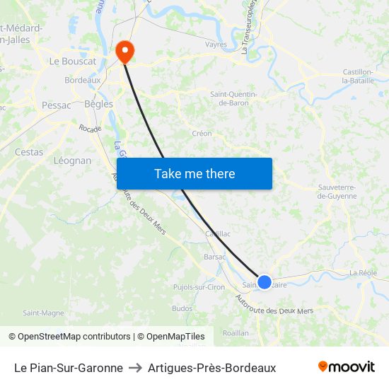 Le Pian-Sur-Garonne to Artigues-Près-Bordeaux map