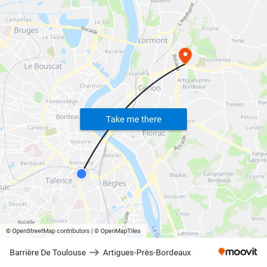 Barrière De Toulouse to Artigues-Près-Bordeaux map