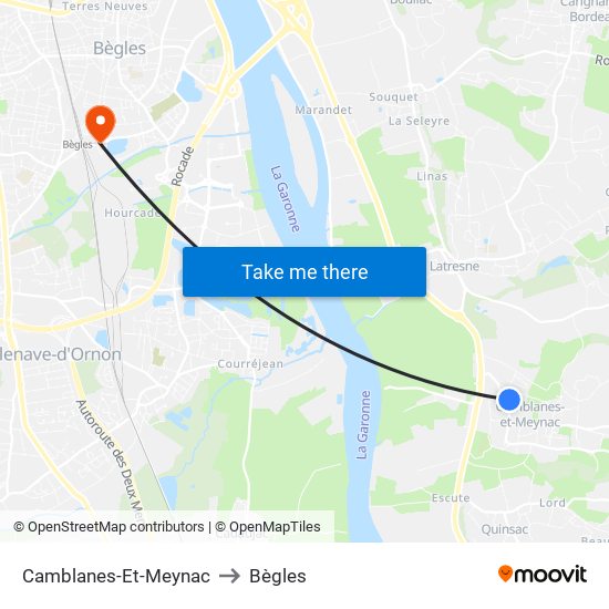 Camblanes-Et-Meynac to Bègles map
