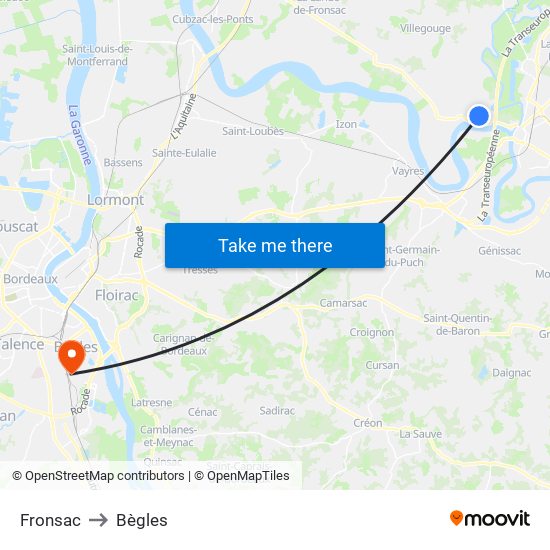 Fronsac to Bègles map