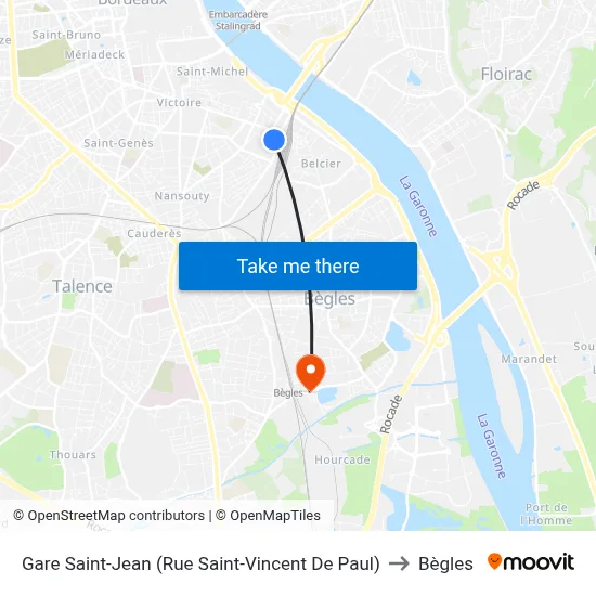Gare Saint-Jean (Rue Saint-Vincent De Paul) to Bègles map