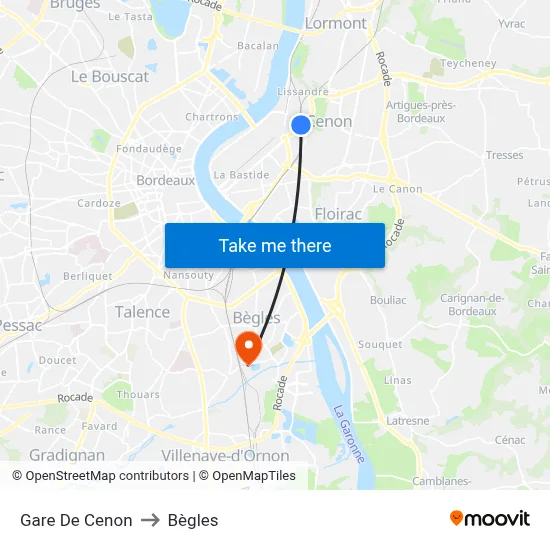 Gare De Cenon to Bègles map