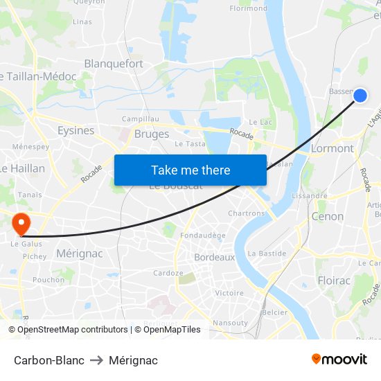 Carbon-Blanc to Mérignac map