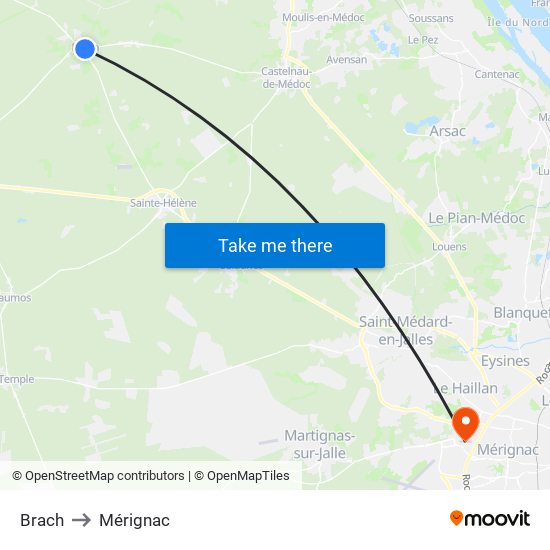 Brach to Mérignac map
