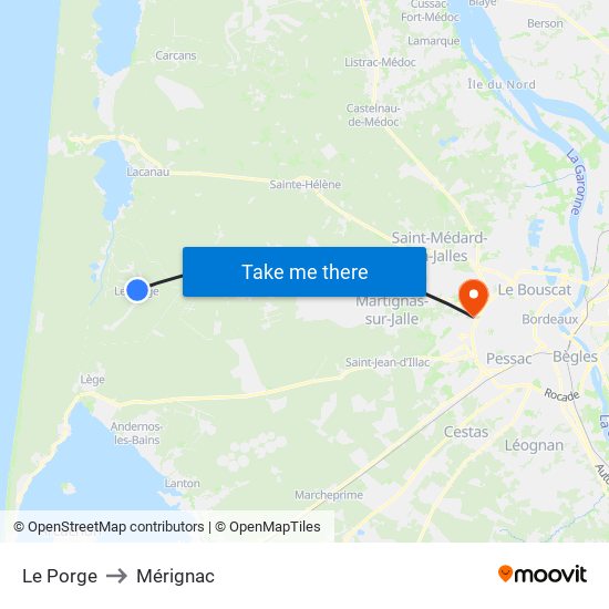 Le Porge to Mérignac map