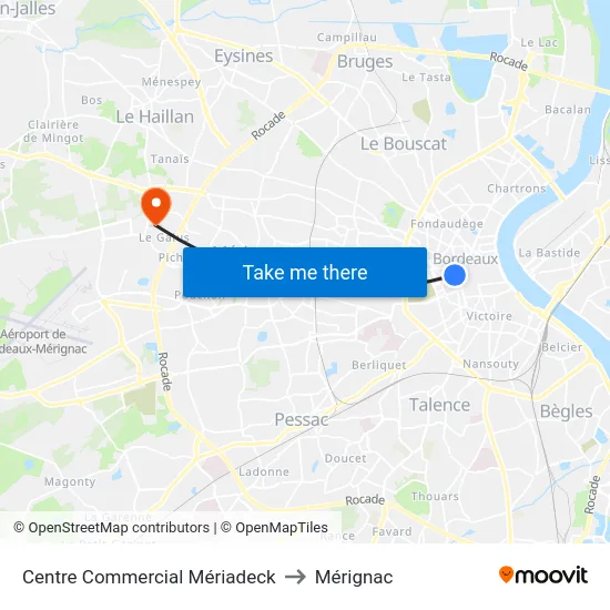 Centre Commercial Mériadeck to Mérignac map
