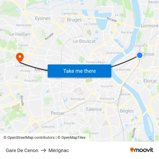 Gare De Cenon to Mérignac map