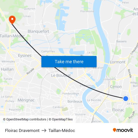 Floirac Dravemont to Taillan-Médoc map