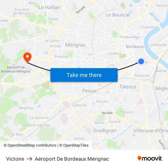 Victoire to Aéroport De Bordeaux Mérignac map