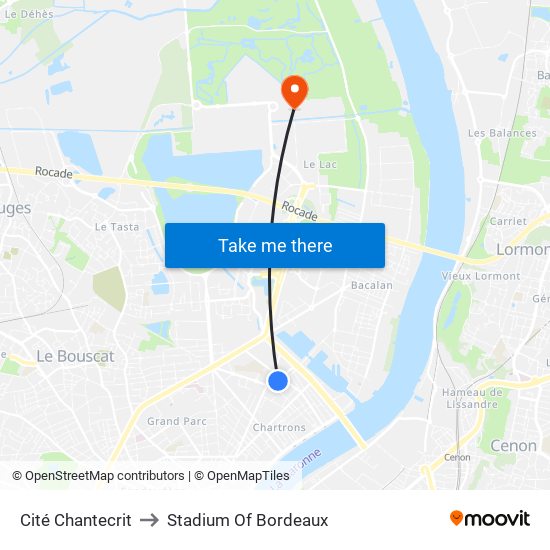 Cité Chantecrit to Stadium Of Bordeaux map