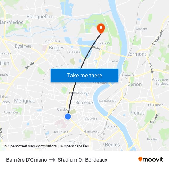 Barrière D'Ornano to Stadium Of Bordeaux map