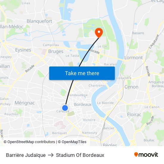 Barrière Judaïque to Stadium Of Bordeaux map