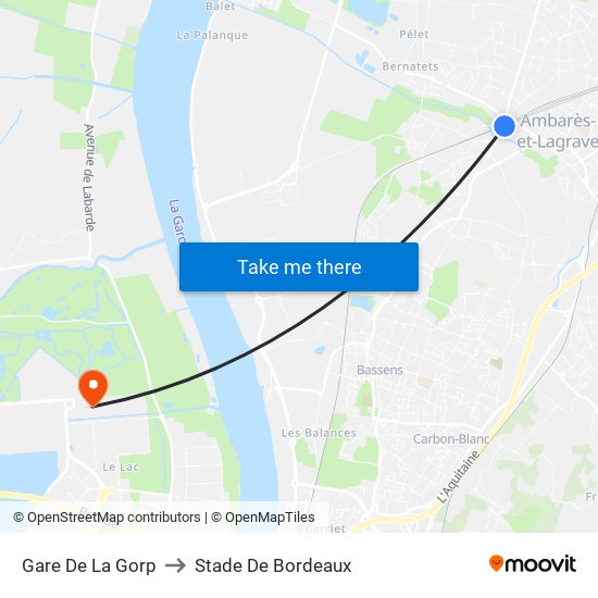 Gare De La Gorp to Stade De Bordeaux map