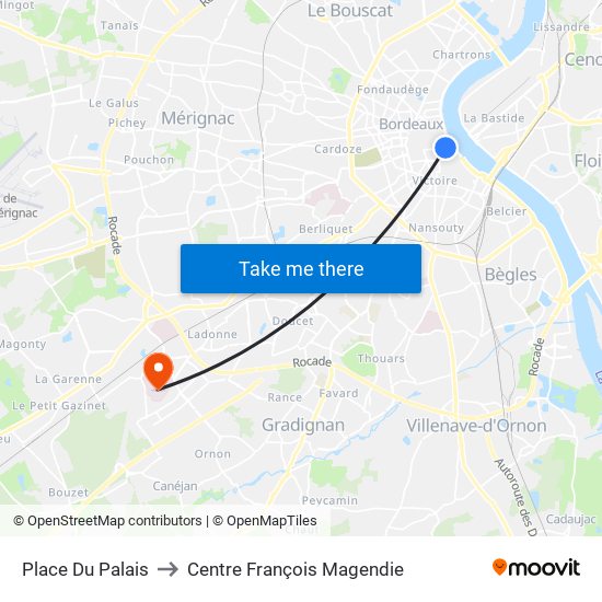Place Du Palais to Centre François Magendie map