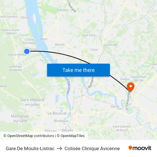 Gare De Moulis-Listrac to Colisée Clinique Avicenne map