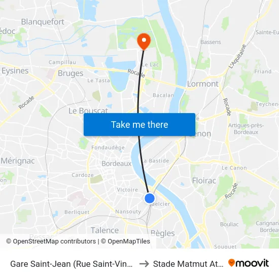 Gare Saint-Jean (Rue Saint-Vincent De Paul) to Stade Matmut Atlantique map