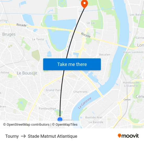 Tourny to Stade Matmut Atlantique map