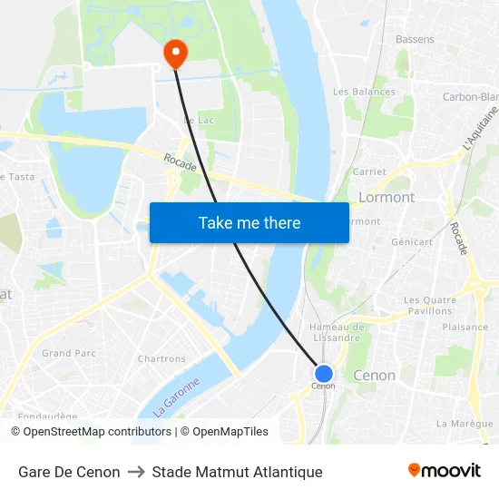Gare De Cenon to Stade Matmut Atlantique map