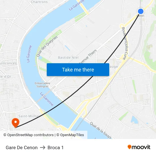 Gare De Cenon to Broca 1 map