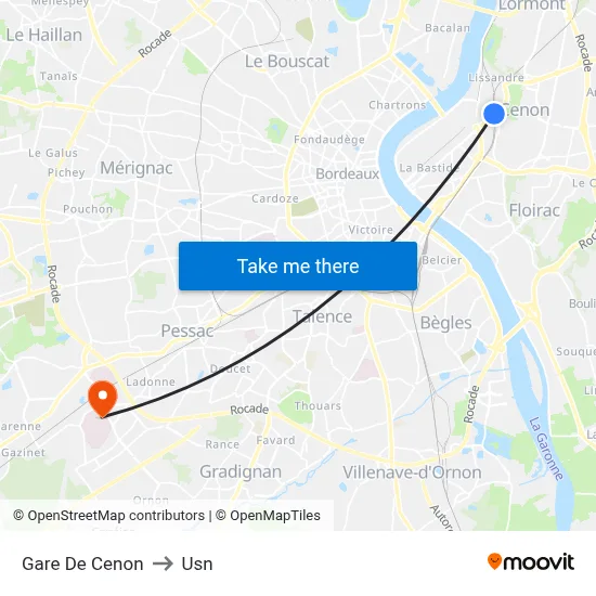 Gare De Cenon to Usn map