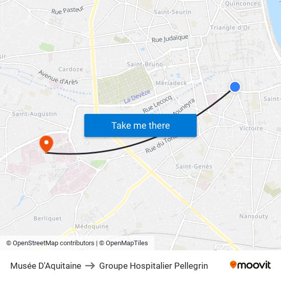 Musée D'Aquitaine to Groupe Hospitalier Pellegrin map