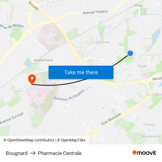 Bougnard to Pharmacie Centrale map