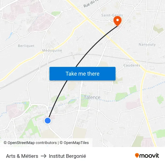 Arts & Métiers to Institut Bergonié map