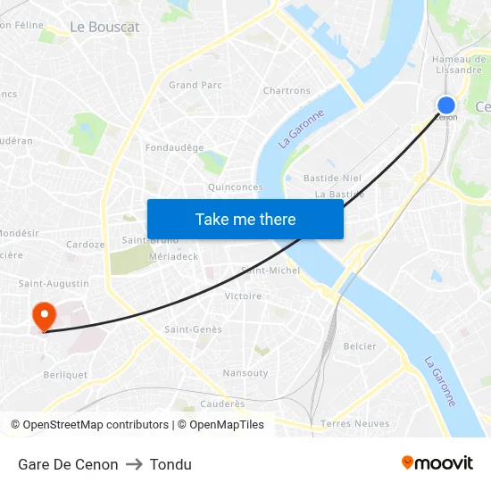 Gare De Cenon to Tondu map