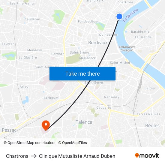 Chartrons to Clinique Mutualiste Arnaud Duben map
