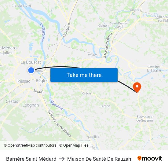 Barrière Saint Médard to Maison De Santé De Rauzan map