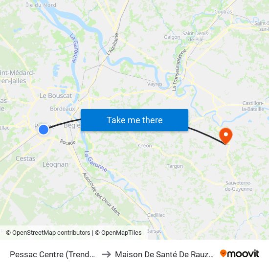 Pessac Centre (Trendel) to Maison De Santé De Rauzan map