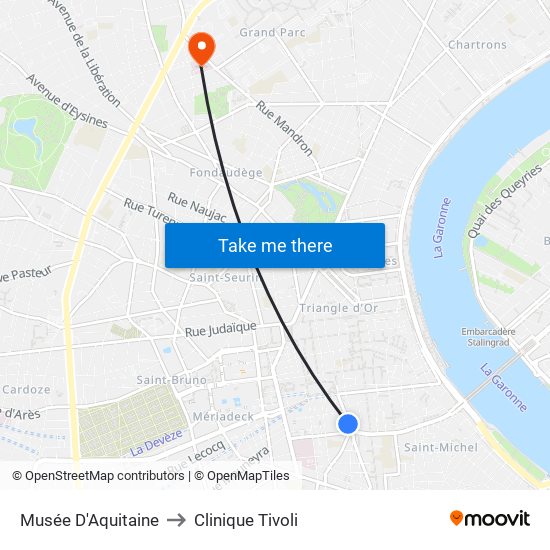 Musée D'Aquitaine to Clinique Tivoli map