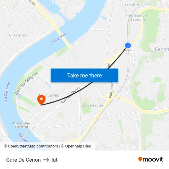 Gare De Cenon to Iut map