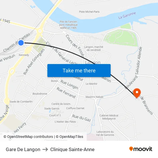 Gare De Langon to Clinique Sainte-Anne map