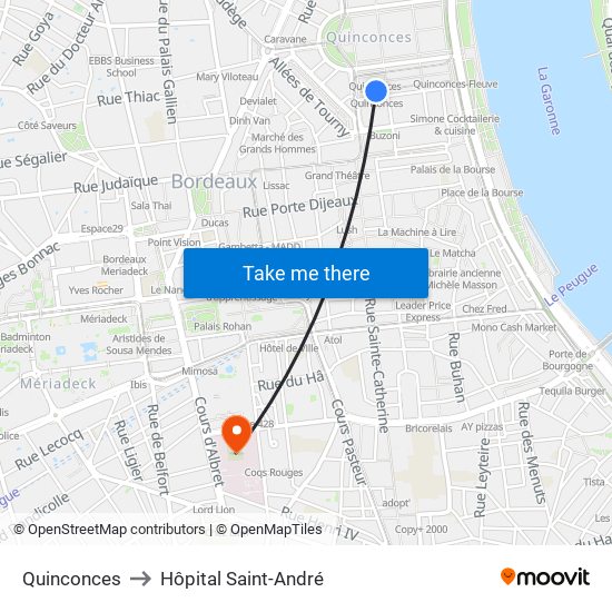 Quinconces to Hôpital Saint-André map