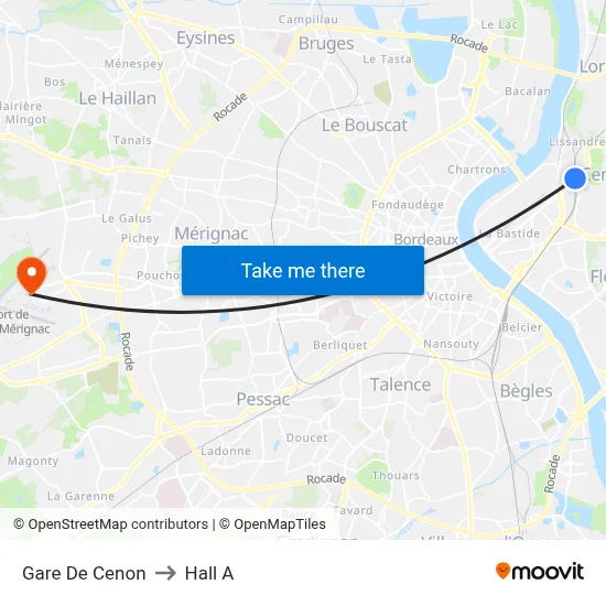 Gare De Cenon to Hall A map