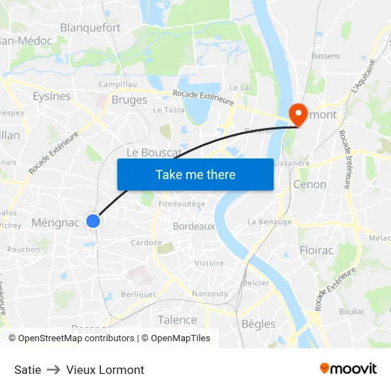 Satie to Vieux Lormont map