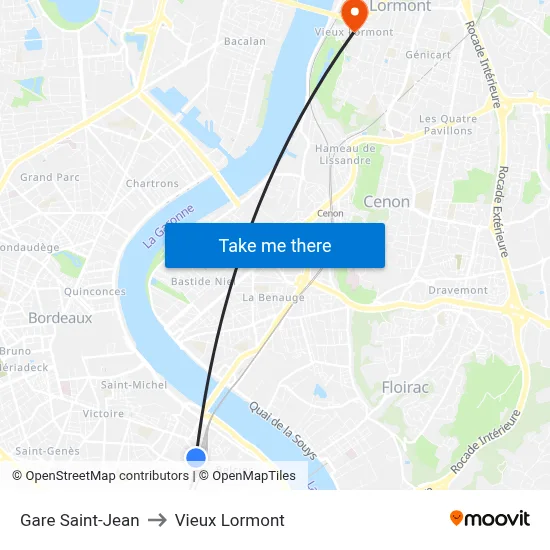 Gare Saint-Jean to Vieux Lormont map