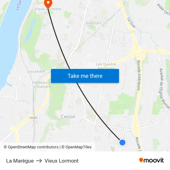 La Marègue to Vieux Lormont map