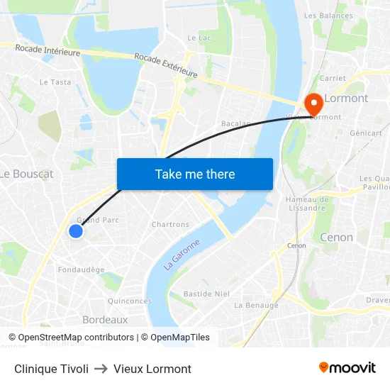 Clinique Tivoli to Vieux Lormont map