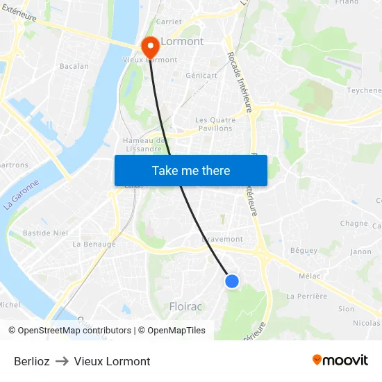 Berlioz to Vieux Lormont map