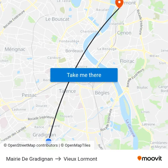 Mairie De Gradignan to Vieux Lormont map