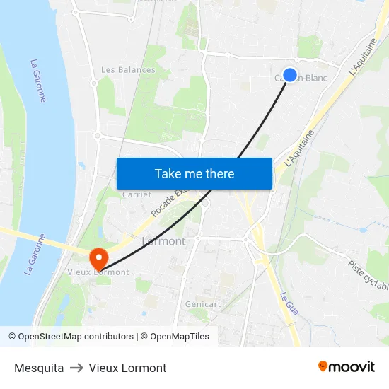 Mesquita to Vieux Lormont map