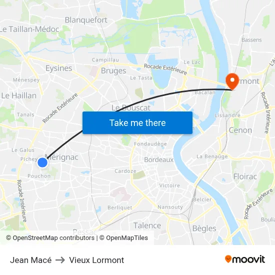 Jean Macé to Vieux Lormont map