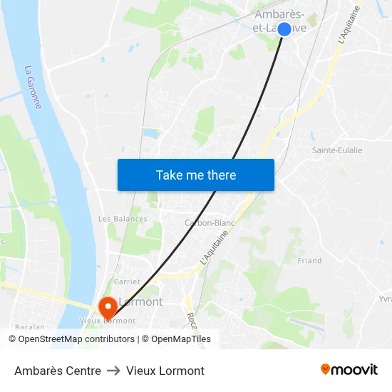 Ambarès Centre to Vieux Lormont map