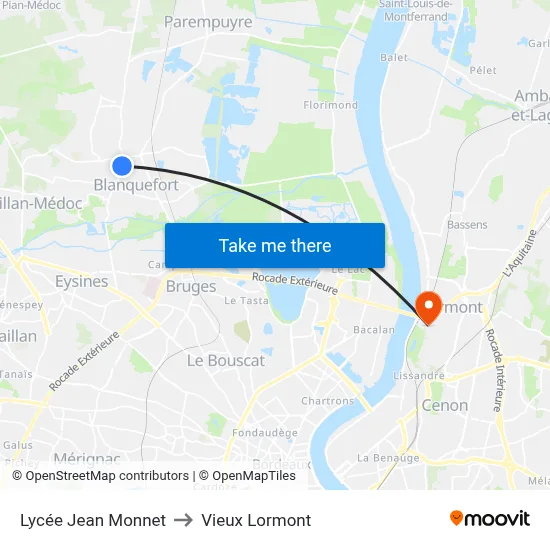 Lycée Jean Monnet to Vieux Lormont map