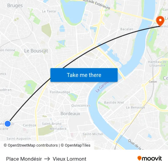 Place Mondésir to Vieux Lormont map