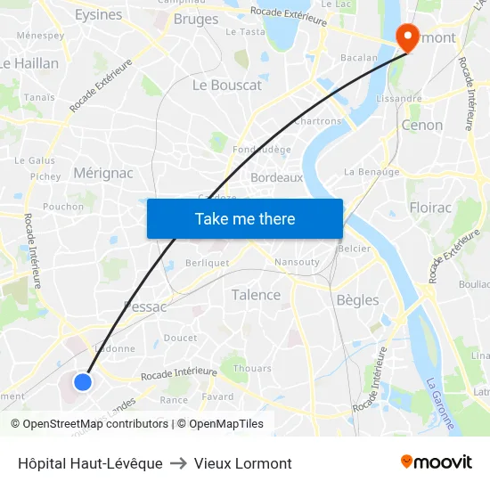 Hôpital Haut-Lévêque to Vieux Lormont map